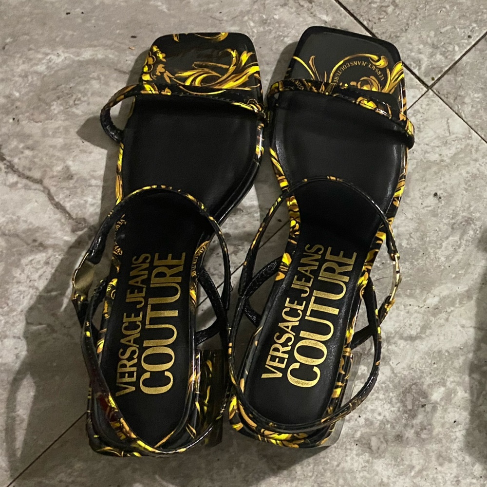 Versace Jeans Collection Black & Gold Strappy Sandals